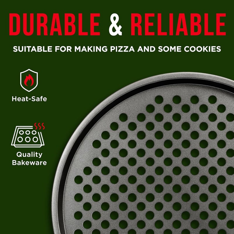 BAKKENMASTER Non-Stick Pizza Pan with Holes - 13-Inch Perforated Pizza Crisper Carbon Steel Pizza Pan - 1 Round Pizza Trays PFOA PFOS and PTFE Free - Image 5